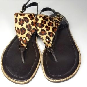 ⚜️ super cute FRANCO SARTO leopard print brown leather thong sandals